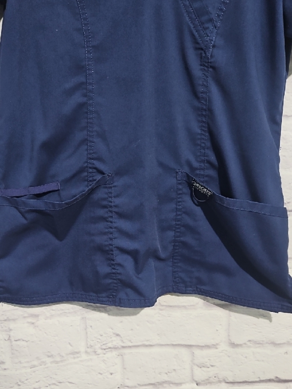 Cherokee Navy V-Neck Short Sleeve Scrub Top - Picture 3 of 4